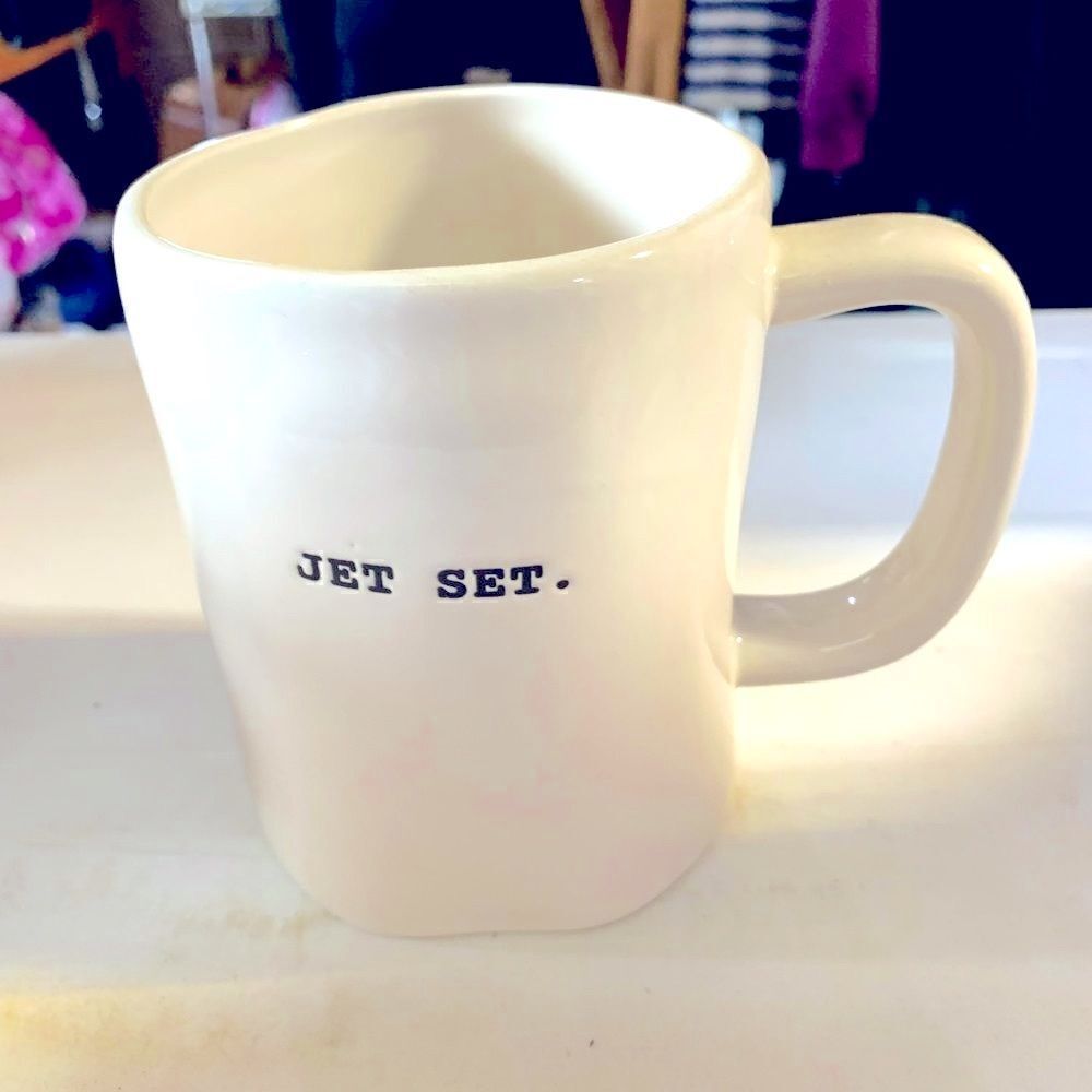 Rae Dunn Coffee Cup Mug Jet Set. Ceramic 12 oz Gorgeous no chips